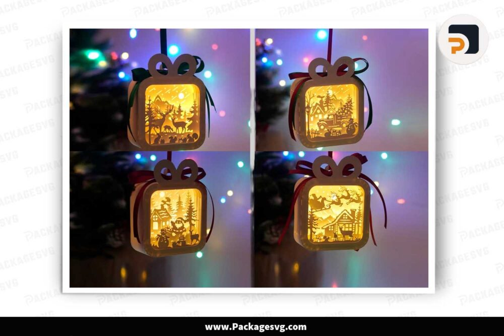Christmas Lantern Gift Box Bundle, SVG Template Light Box LKVZXZTJ