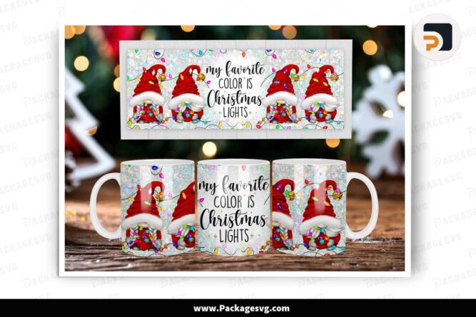 Christmas Light Gnomies Sublimation Design, 11oz 15oz Mug Wrap Template LLYLZ0LH