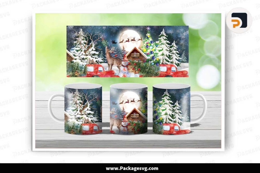 Christmas Reindeer Sublimation PNG, 11oz Coffee Mug Wrap LLKQCZUP