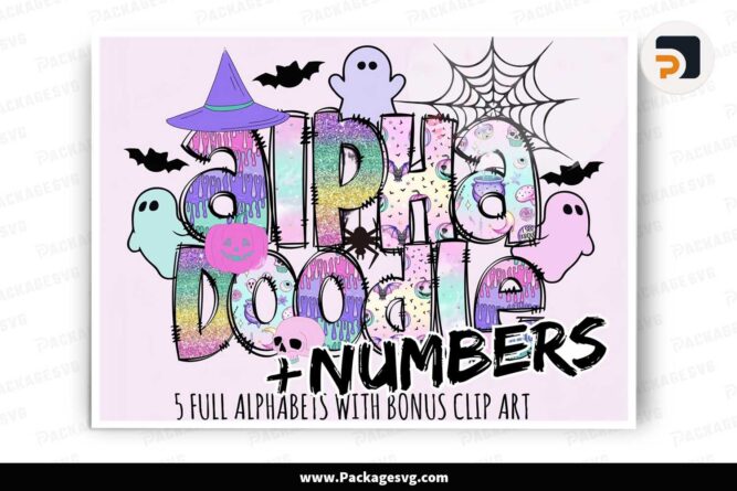 Colorful Halloween Doodle Alphabet Bundle, Halloween PNG Letters Cliparts LLX6ZT6C