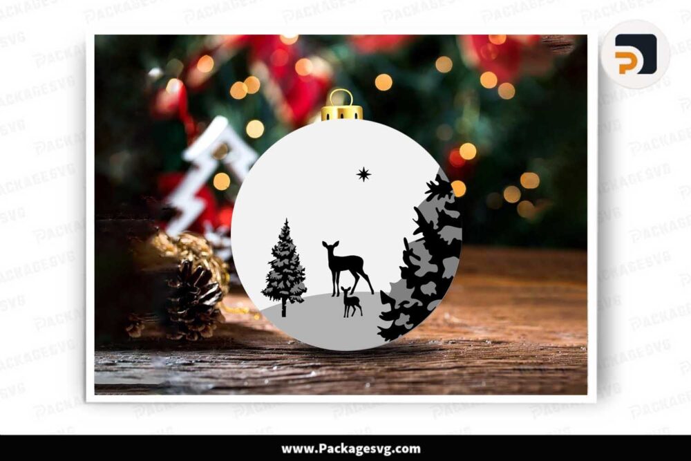 Couple Deer Winter Ornament, Christmas SVG Cut File LLKBGUPP