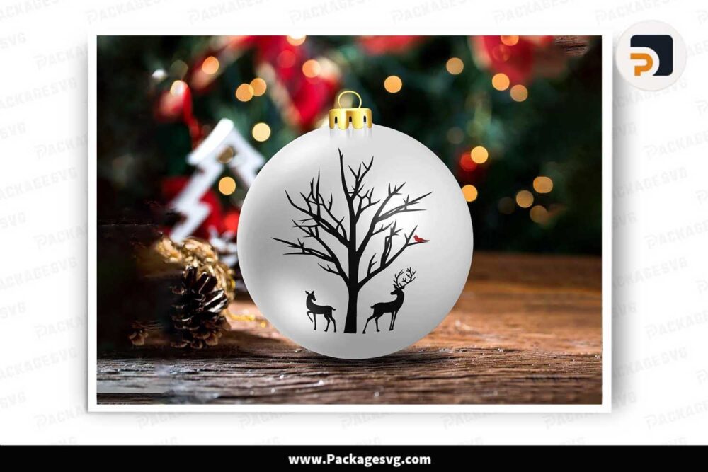 Deer Cardinal Winter Ornament, Christmas SVG Cut File LLK6XMEG