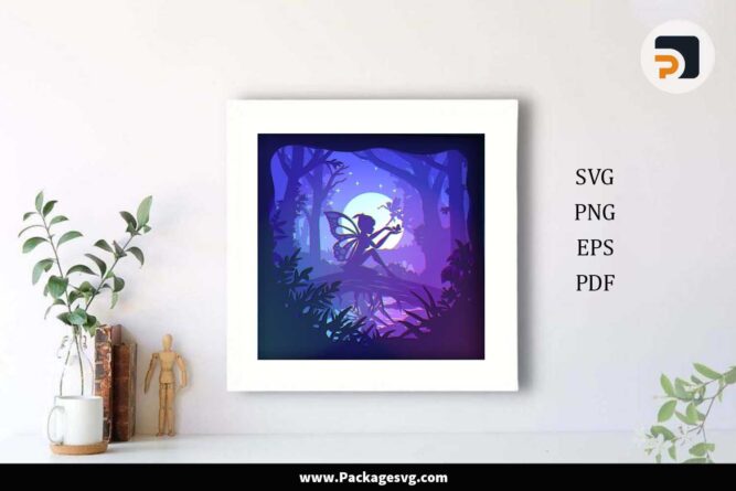 Fairy Moon Light Box, SVG Paper Cut File LLQ29ZAV