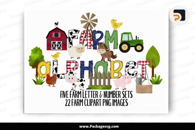 Farm Doodle Alphabet Bundle, Animals PNG Letters Cliparts LLX68KV6
