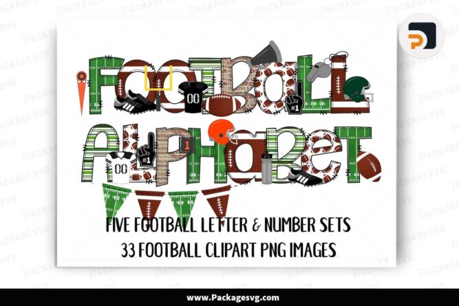 Football Doodle Alphabet Bundle, Football PNG Letters Cliparts LLX5TV8S