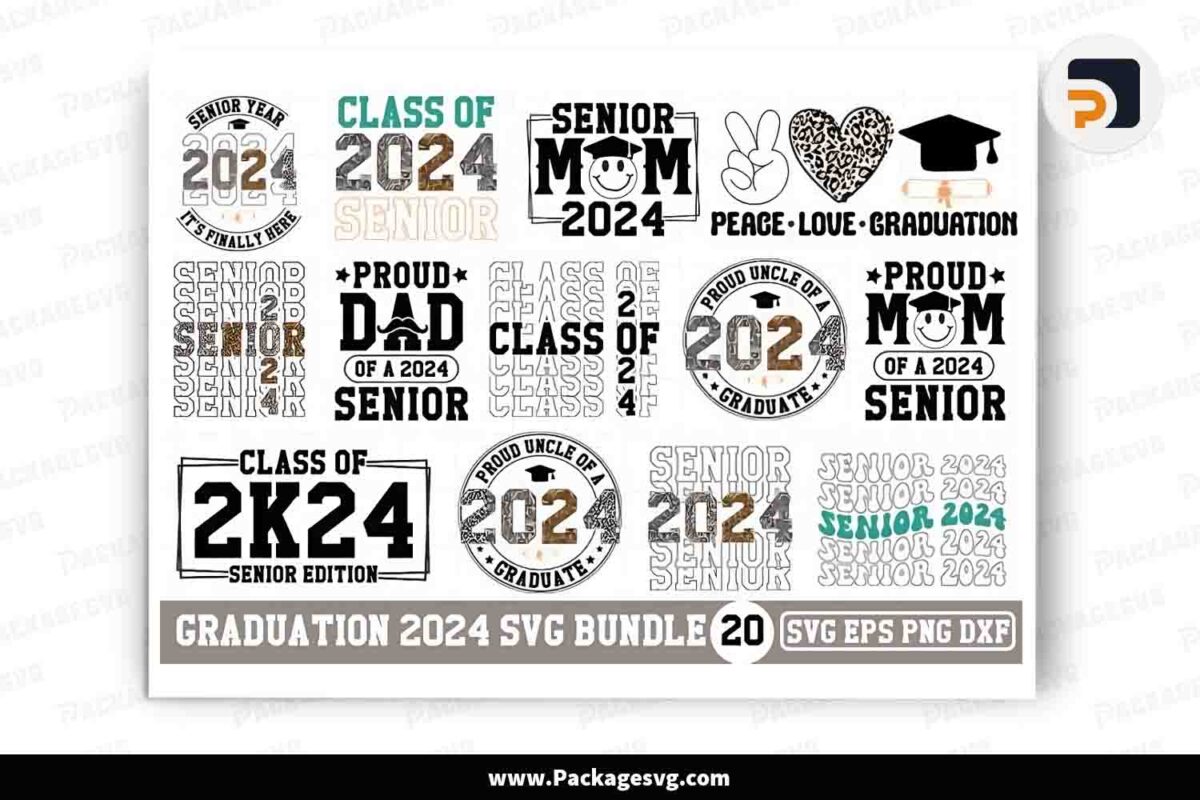 Graduation 2024 SVG Bundle, 20 Retro Senior Designs Free Download