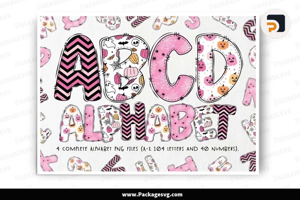 Halloween Alphabet Letters Bundle, Pink Cliparts PNG Design LLVYPZSD