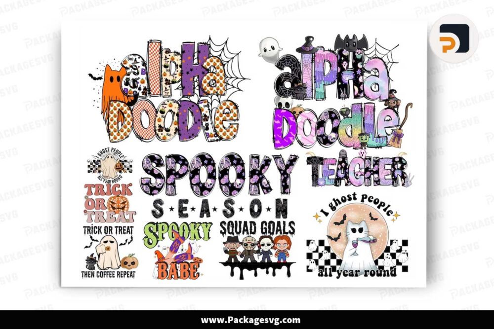 Halloween Doodle Letters Bundle, Alpha Doodle Clip Art PNG Files LLVRM25S