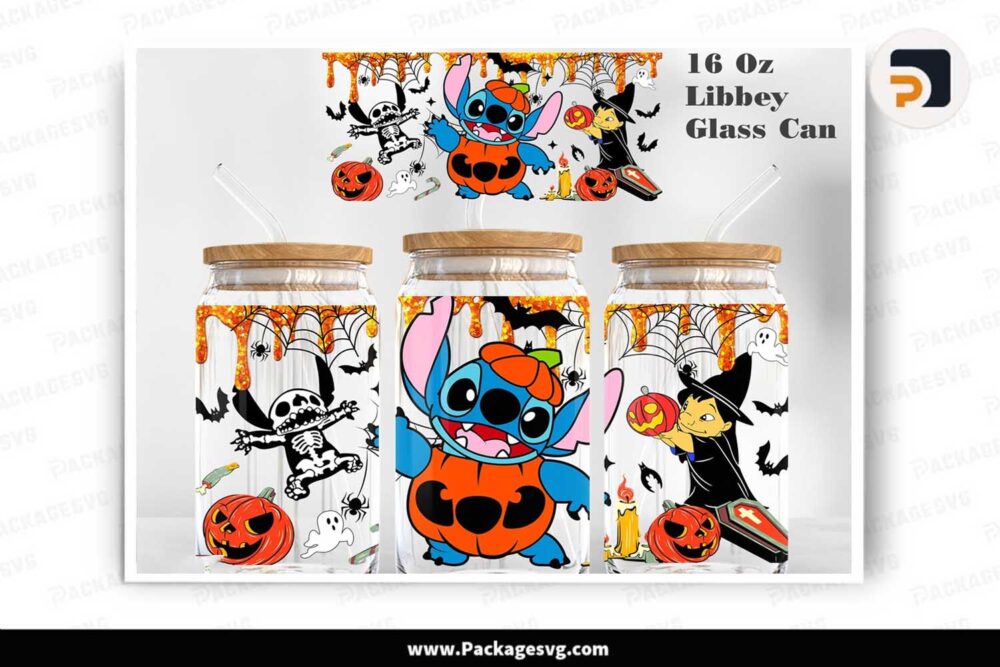 Halloween Stitch 16 Oz Libbey Glass Can Wrap PNG LLK9HDYG