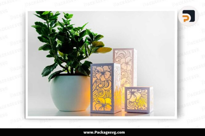 Hibiscus Floral Lantern, SVG Paper Cut Files LLHD75PW