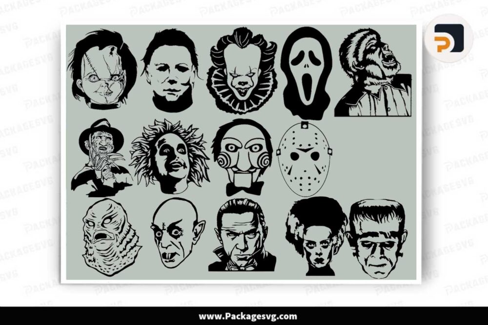 Horror Face Bundle, 14 Halloween SVG Designs