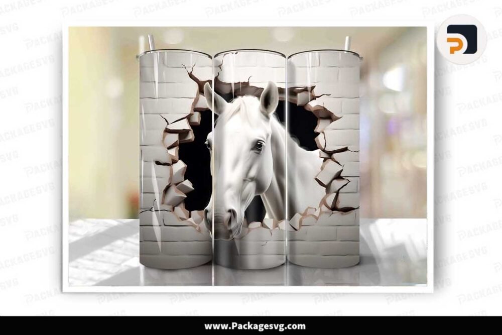 Horse 3D Cracked Hole Sublimation PNG, 20oz Tumbler Wrap LLKAAMDY