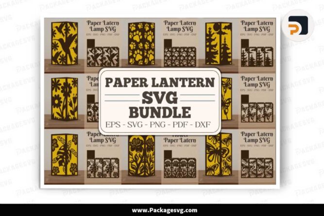 Lantern Lamp SVG Bundle, 8 Template Paper Cut Files LLHC36KO