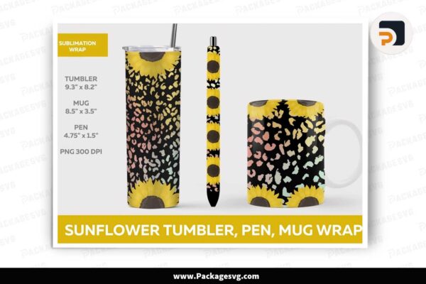Leopard Sunflower Sublimation Tumbler Mug and Pen Wrap Free Download