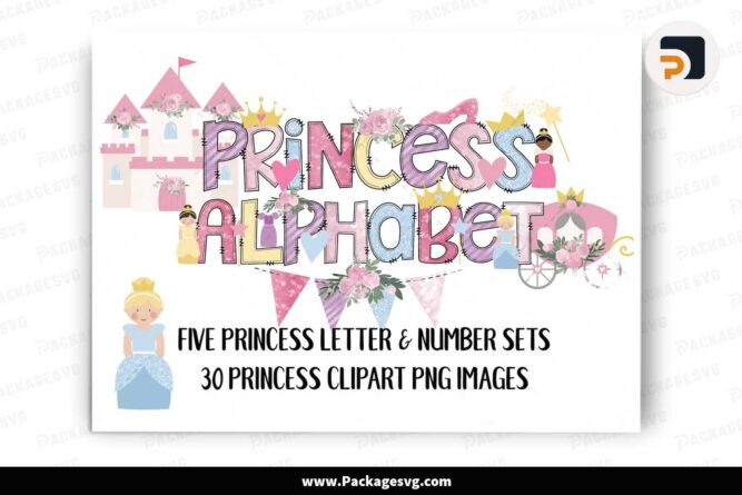 Princess Doodle Alphabet Bundle, Princess Cliparts PNG Letters LLYIDUG9
