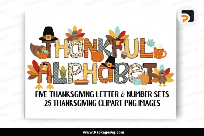 Thanksgiving Doodle Alphabet Bundle, Thanksgiving Cliparts PNG Letters LLYJ3E6G