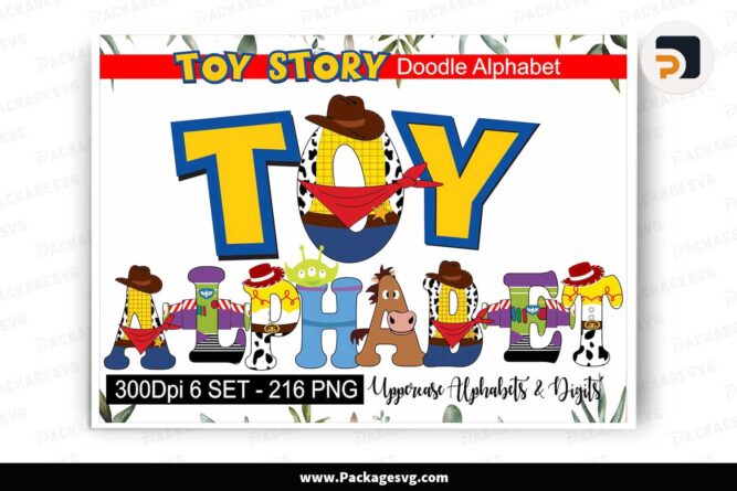Toy Story Doodle Alphabet Letter Bundle, 6 Set Doodle Font PNG LLX862MV