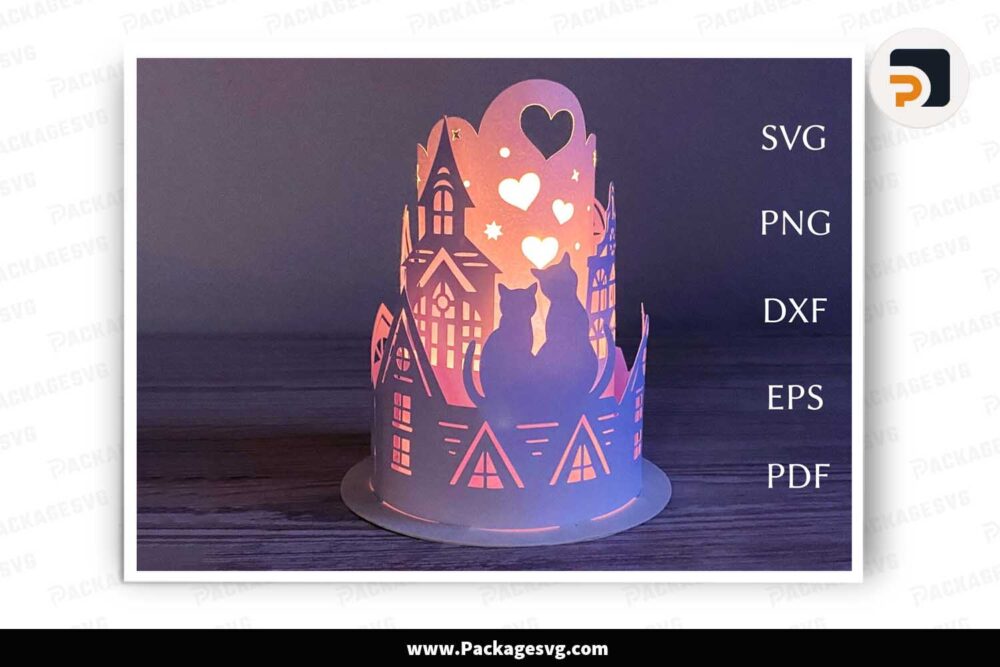Valentines 3D Lantern, Cats SVG Paper Cut File LL0AJASR