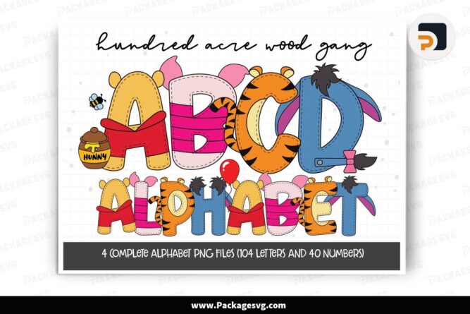 Winnie The Pooh Doodle Alphabet Bundle, Cartoon Cliparts PNG LLX8FUL1