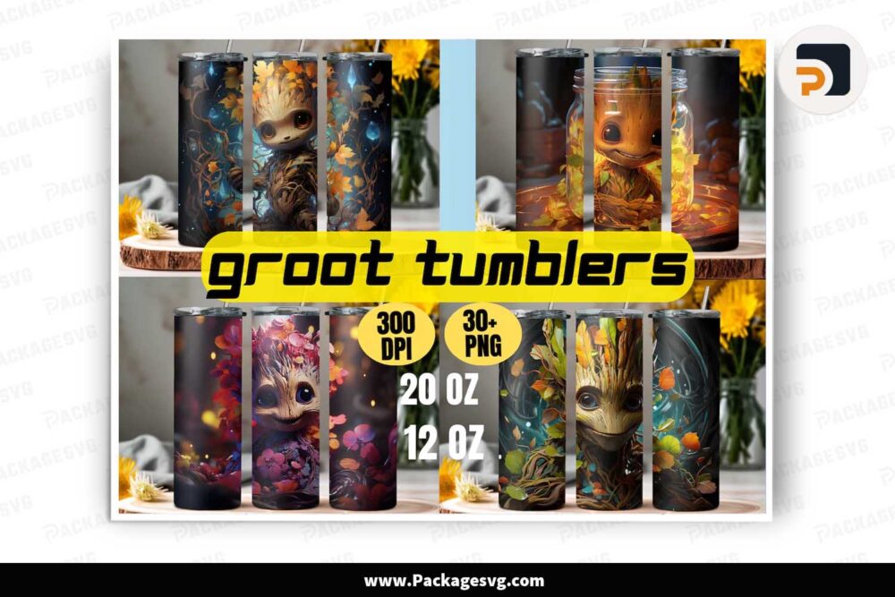 3D Baby Groot Sublimation Bundle, 12oz 20oz Tumbler Wrap LMFNEO5I