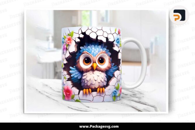 3D Baby Owl Cracked Hole PNG, 11oz 15oz Mug Wrap LM49V58G