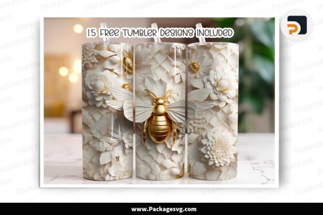 3D Bee Honeycomb Sublimation Design, 20 oz Skinny Tumbler Wrap PNG LMOPR9OK