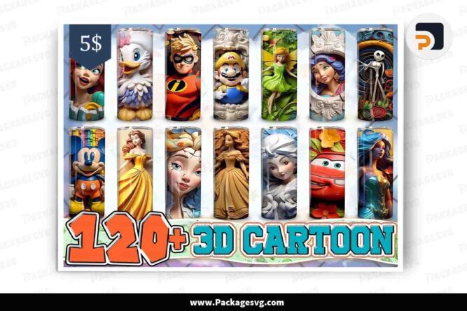 3D Cartoon Characters Bundle, 120 Designs 20 oz Skinny Tumbler LM4ICQMQ