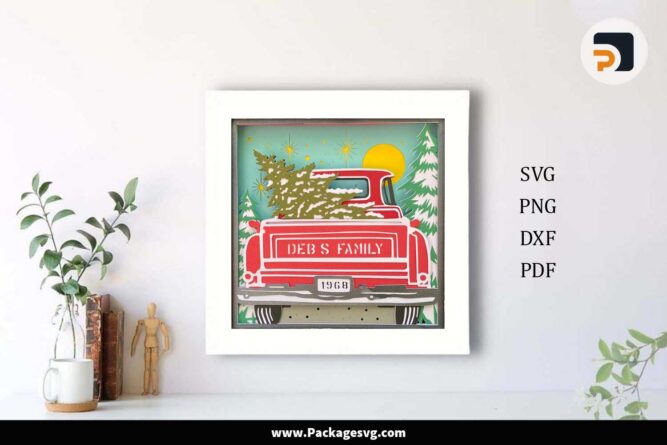 3D Christmas Red Truck Shadow Box, SVG Paper Cut File LMO9JZR9