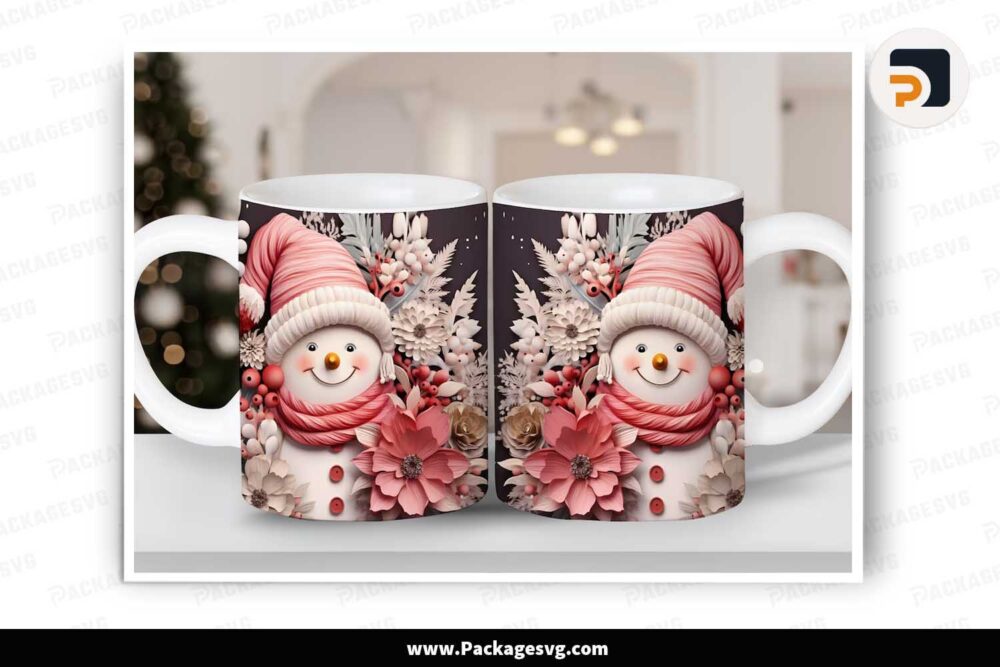 3D Christmas Snowman Kids Sublimation, 11oz 15oz Mug Wrap PNG LMT0A1BP