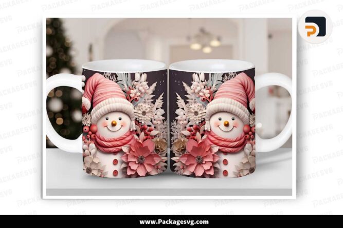 3D Christmas Snowman Kids Sublimation, 11oz 15oz Mug Wrap PNG LMT0A1BP