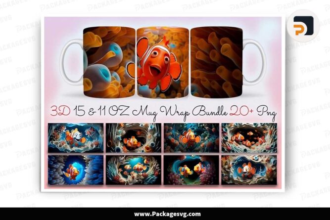 3D Clownfish Sublimation Bundle, 20+ PNG 11oz 15oz Mug Wrap LMPZNWZ2
