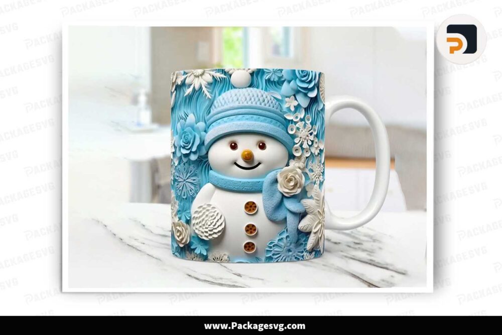 3D Cute Flowers Snowman Sublimation PNG, 11oz 15oz Mug Wrap LMR6T3QT