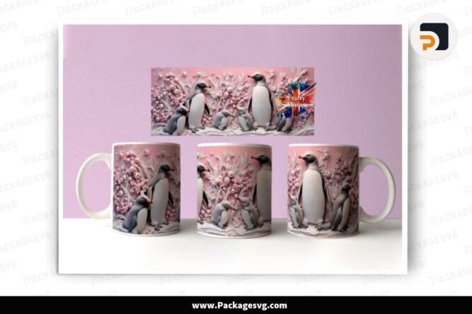 3D Festive Penguins Pink PNG, 11oz 15oz Mug Wrap LMQ2L7JI