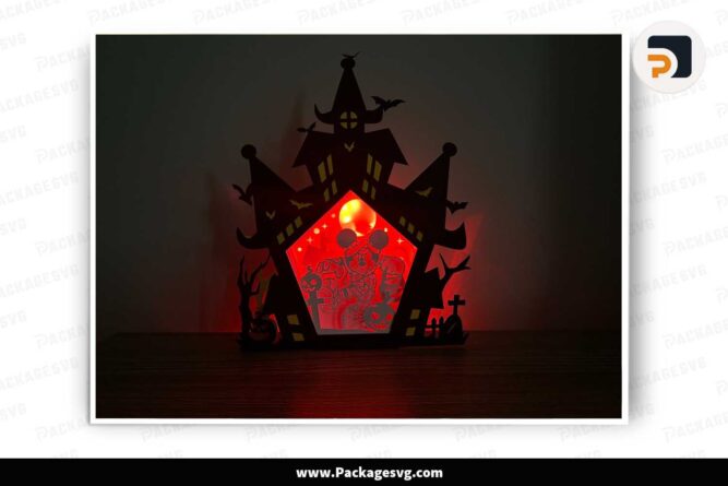 3D Halloween Mickey Light Box, Haunted House SVG Papercut File LM90ZMTB