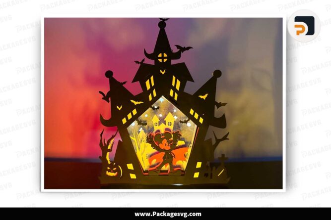 3D Halloween Mickey Mouse Light Box, Haunt House SVG Paper Cut File LMZT4U5B