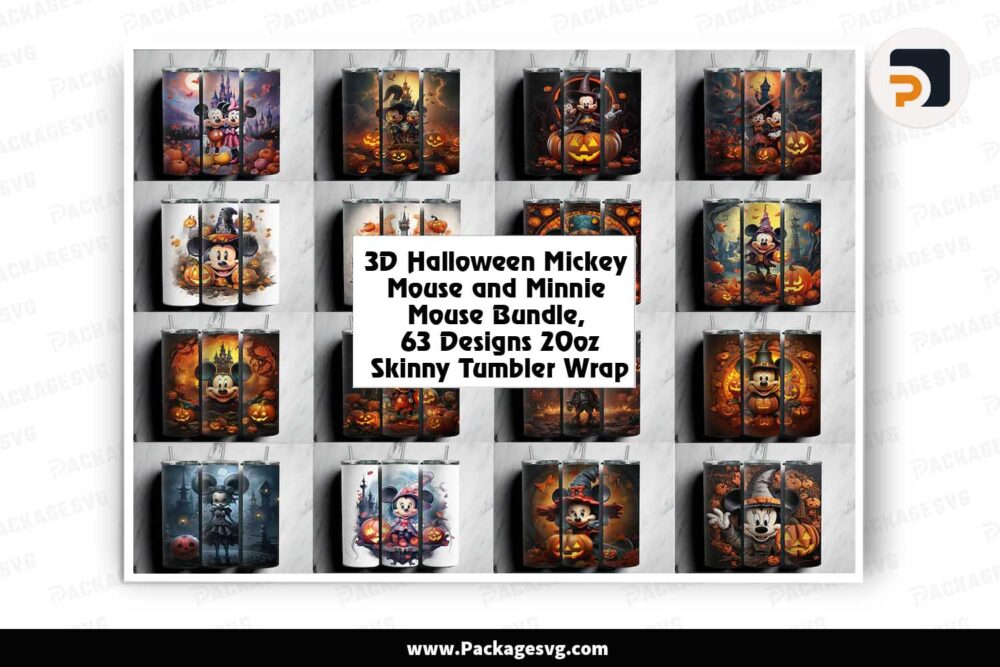 3D Halloween Mickey Mouse and Minnie Mouse Bundle, 63 Designs 20oz Skinny Tumbler Wrap LM5T0QQ2