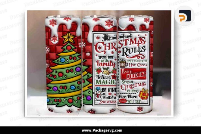 3D Inflated Christmas Rules Tumbler, 20oz Tumbler Wrap PNG LMZZMWN2