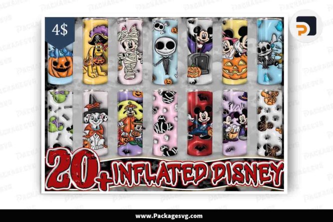 3D Inflated Disney Halloween PNG Bundle, 20 Designs 20oz Tumbler Wrap LM4CQLXU