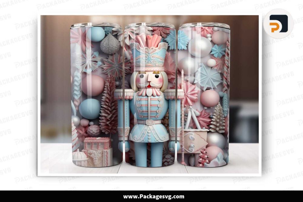 3D Nutcracker Sublimation Design, 20 oz Skinny Tumbler Wrap PNG LMPOGD24