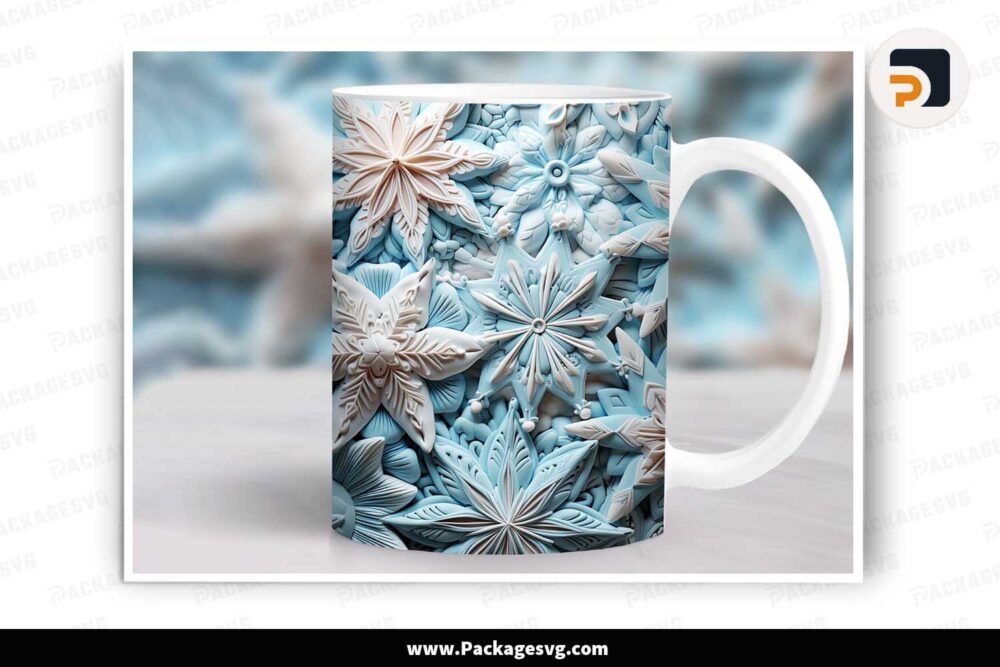 3D Snowflakes Sublimation PNG, 11oz 15oz Mug Wrap LMQ2XV62