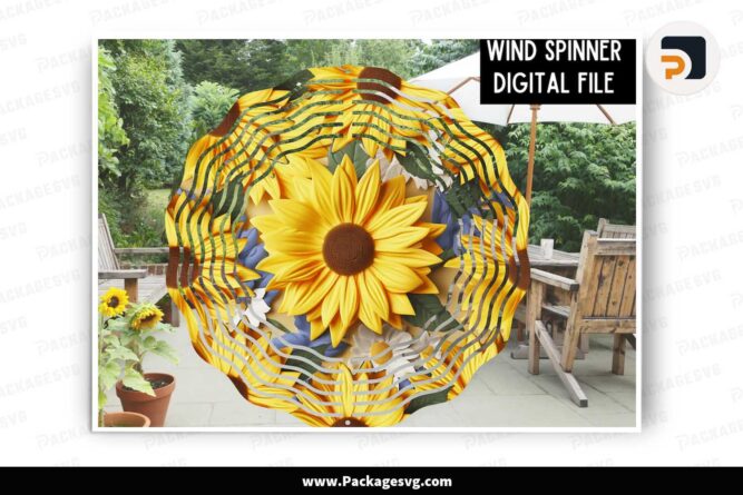 3D Sunflowers Wind Spinner PNG, 3D Sublimation Design LMA9ETGN
