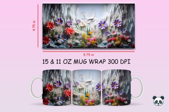 3D Butterfly and Flowers Mug 3D Mug Design Coffee Mug Sublimation 11oz &  15oz Mug Sublimation Wrap Cricut Mug Press Wrap 3DM01 