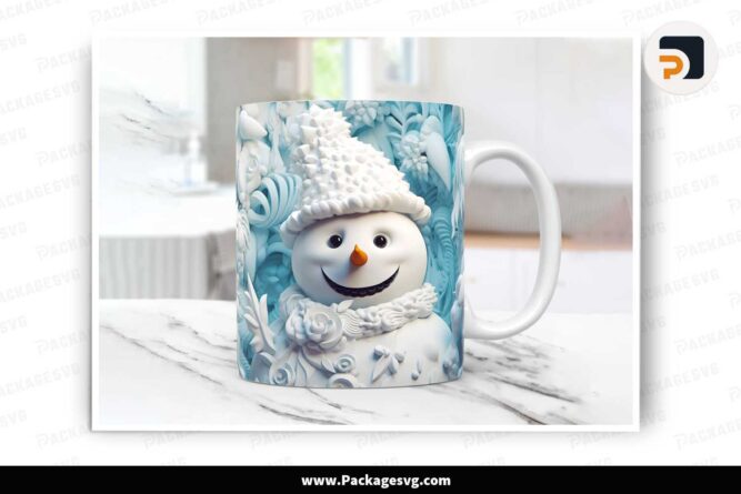 3D Winter Snowman Sublimation PNG, 11oz 15oz Mug Wrap LMPN9Q0O