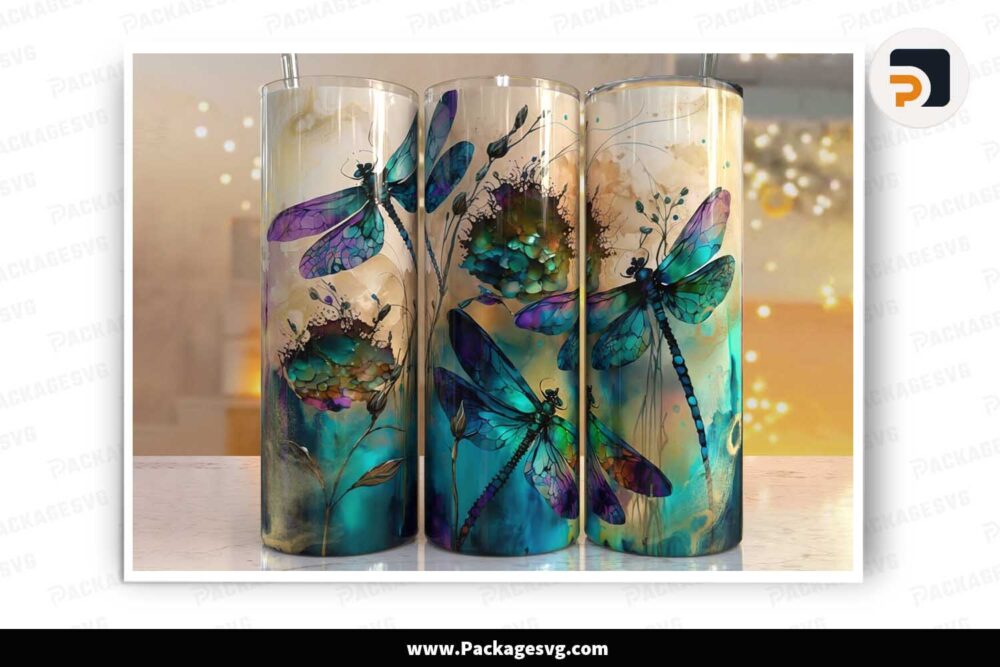 Alcohol Ink Dragonflies Sublimation, 20oz Skinny Tumbler Wrap LMT0W0YY