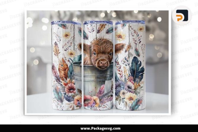 Baby Highland Cow In a Bucket PNG, 20 oz Tumbler Wrap LM5NLFJP