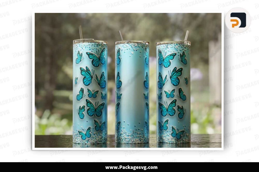 Blue Butterflies Sublimation Tumbler, 20oz Tumbler Wrap PNG LN493YA4