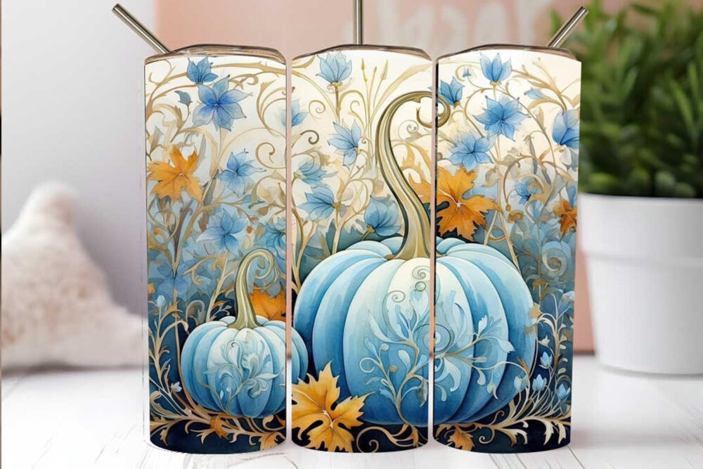 Blue Pumpkin Design, 20oz Tumbler Wrap PNG