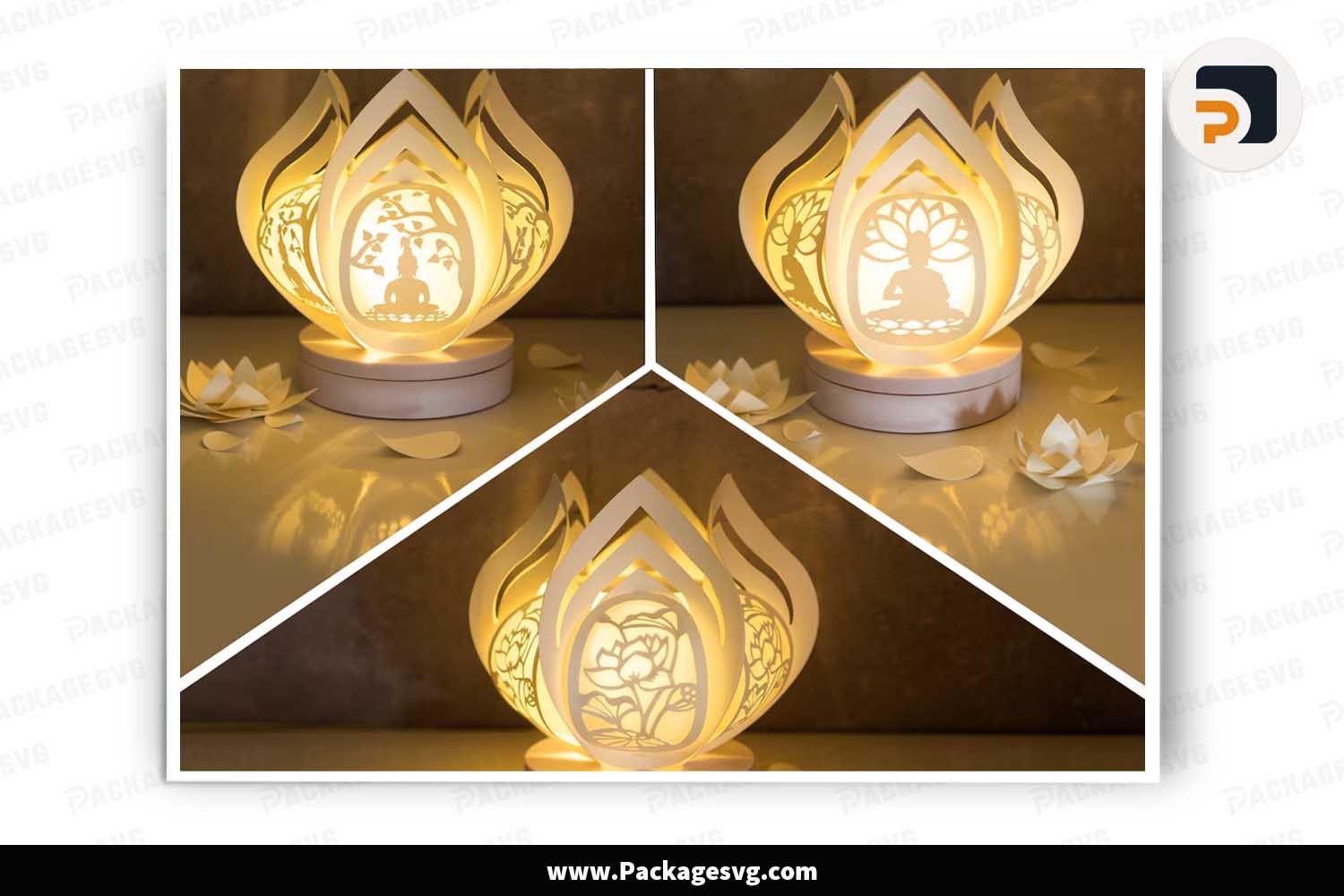 Buddha Lanterns Lotus Bundle, SVG Paper Cut File LN15SGN7
