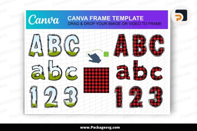 Canva Frame Template Doodle, Alphabet Font Design Photo Fill Editable LMA9QFT0