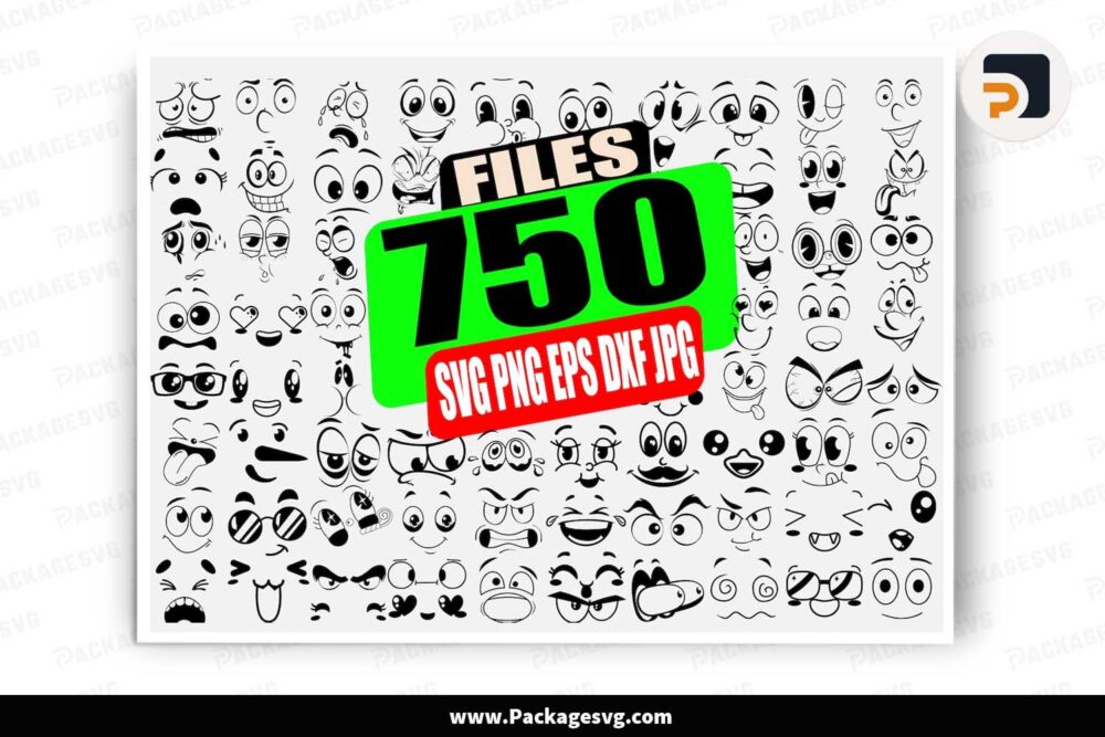 Cartoon Emotion Faces SVG Bundle, 150 Kawaii Face Designs LN11V80S